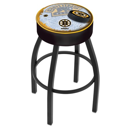 Holland Bar Stool Co 25" 4" Boston Bruins Cushion Seat, Blk Wrinkle Base Swivel Bar Stool L8B125BosBru-D2